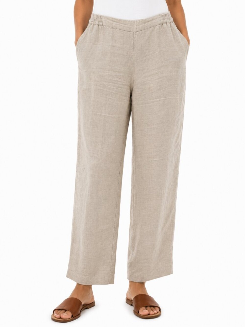 J.Jill Tan 100% Linen Pull-On Wide Leg Pants Size Small